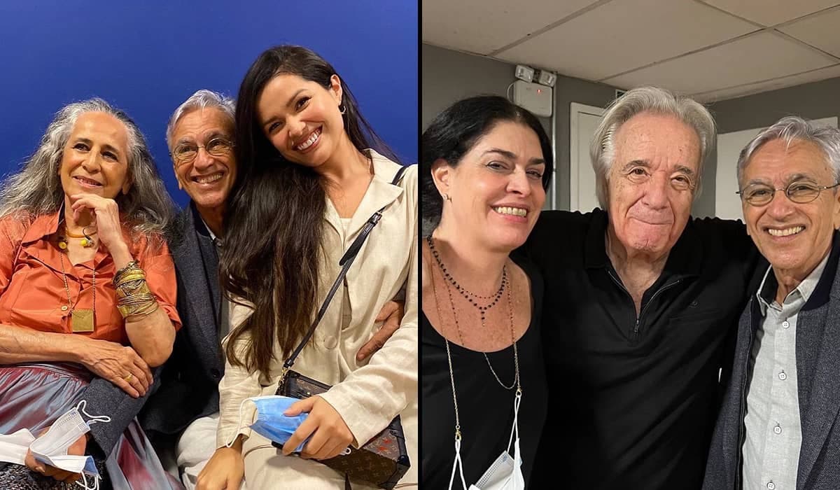 Caetano Veloso e Juliette posam juntos em bastidores de evento no Rio