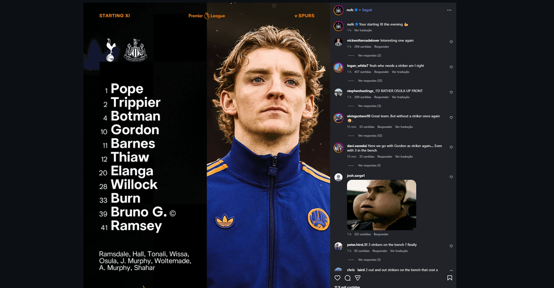 Torcida do Newcastle se revolta com escalação de Gordon como ST e 'milhões' no banco contra o Tottenham