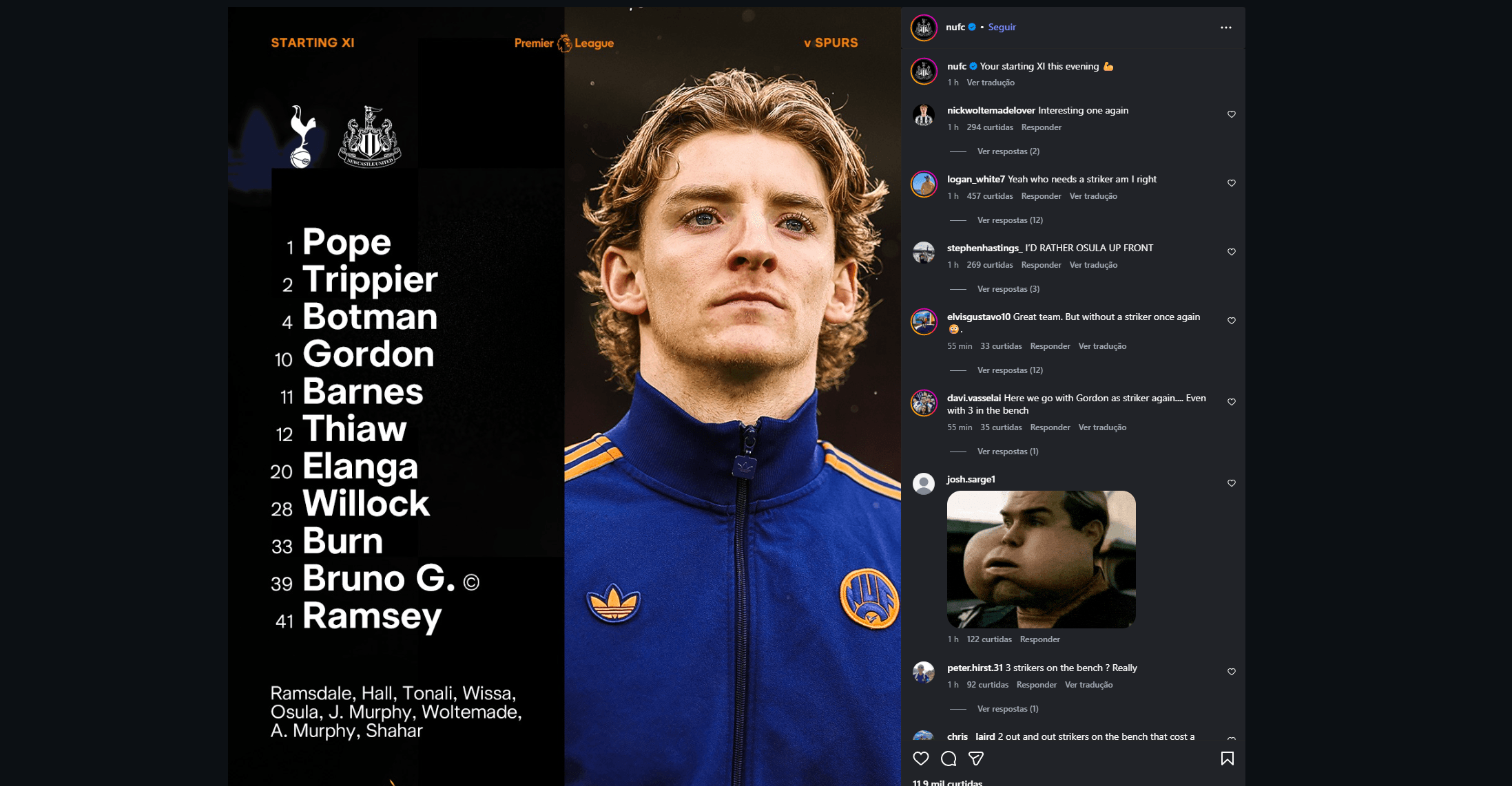 Torcida do Newcastle se revolta com escalação de Gordon como ST e 'milhões' no banco contra o Tottenham