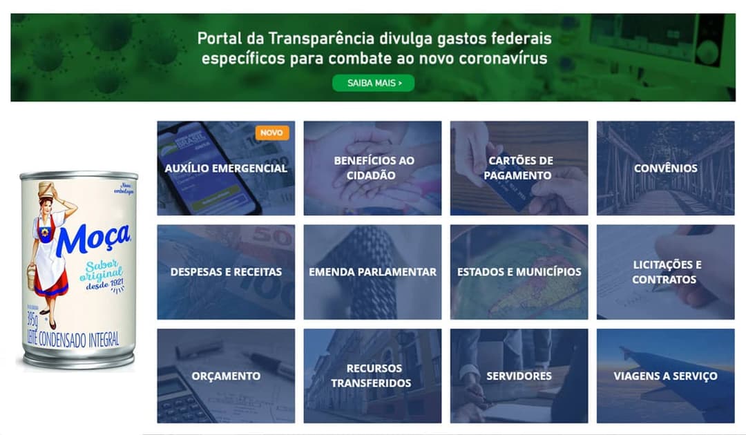 Portal da Transparência fica fora do ar após polêmica com leite condensado