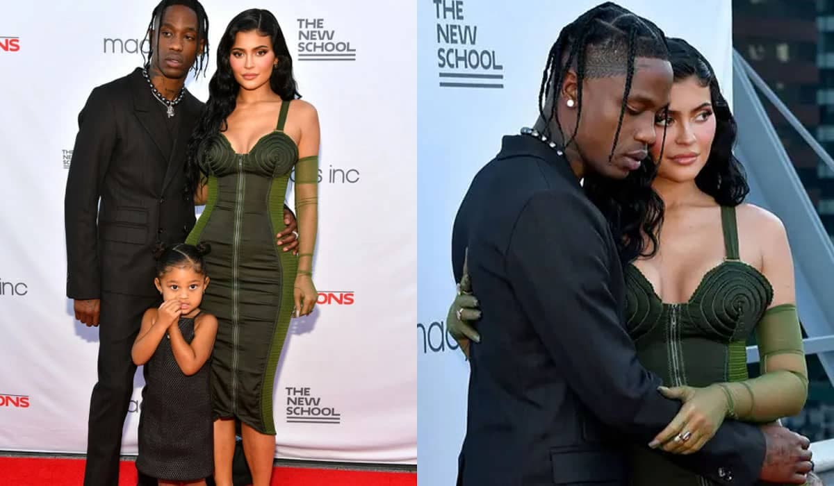 Travis Scott declara amor a Kylie Jenner em tapete vermelho com a filha Stormi Webster