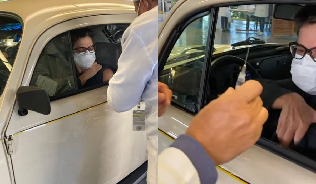 Fusca colecionável de Sandra Annenberg chama atenção em vacinação 