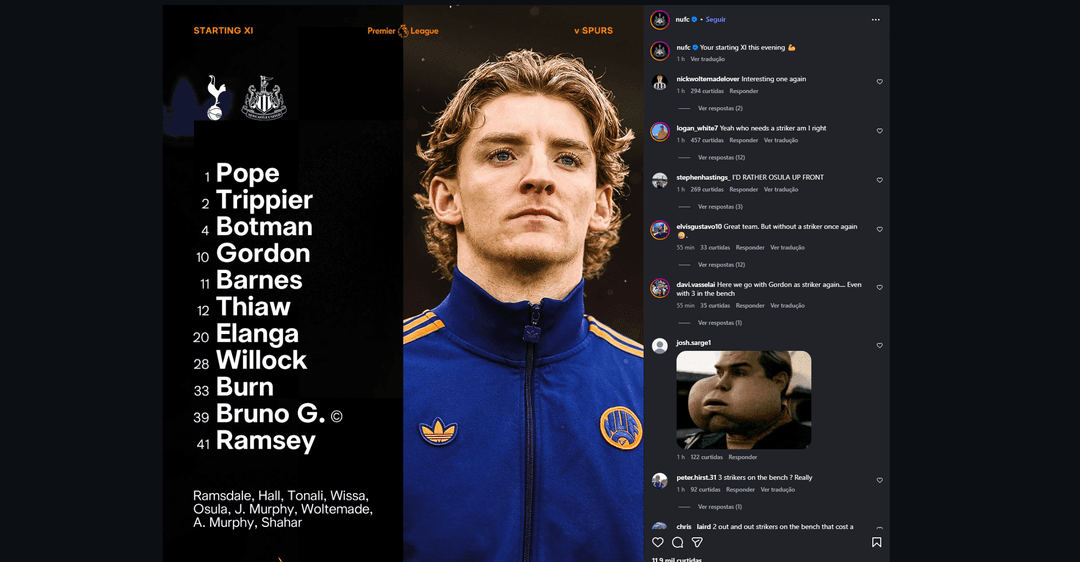 Torcida do Newcastle se revolta com escalação de Gordon como ST e 'milhões' no banco contra o Tottenham