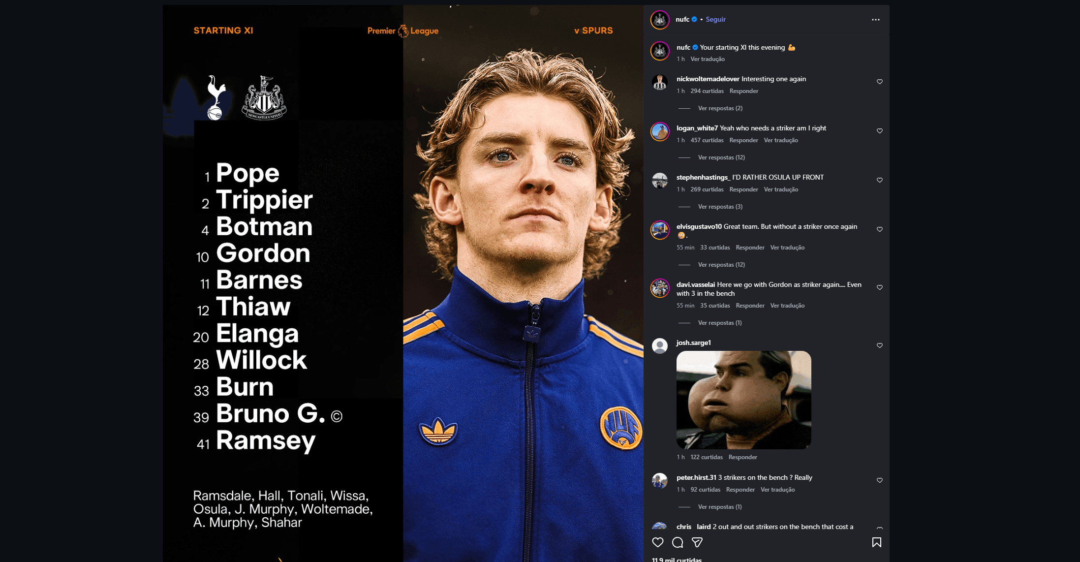 Torcida do Newcastle se revolta com escalação de Gordon como ST e 'milhões' no banco contra o Tottenham