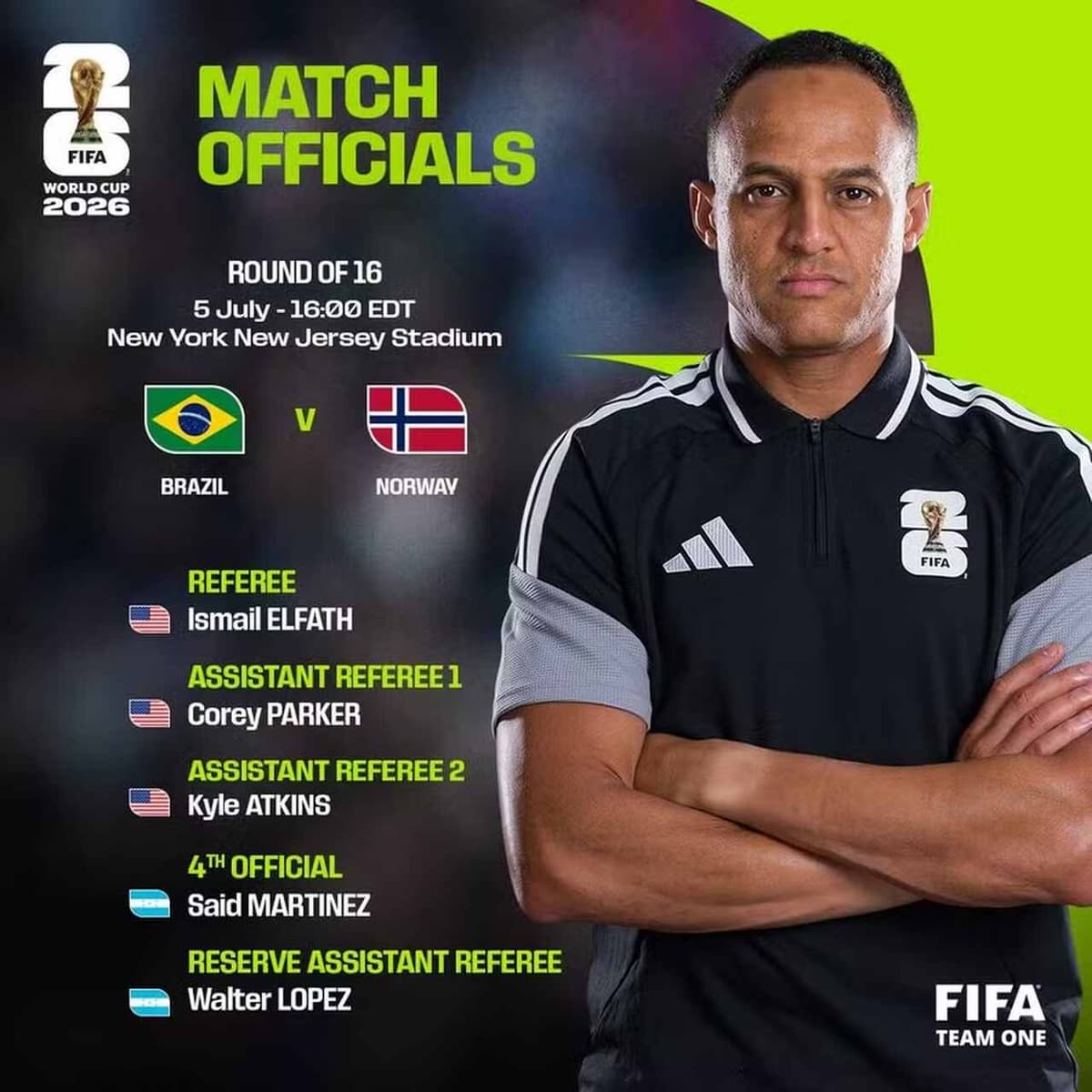Fifa define árbitro norte-americano para apitar Brasil x Noruega nas oitavas