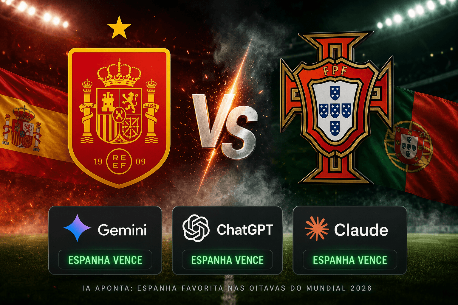 IA aponta vitória da Espanha sobre Portugal nas oitavas do Mundial 2026; entenda