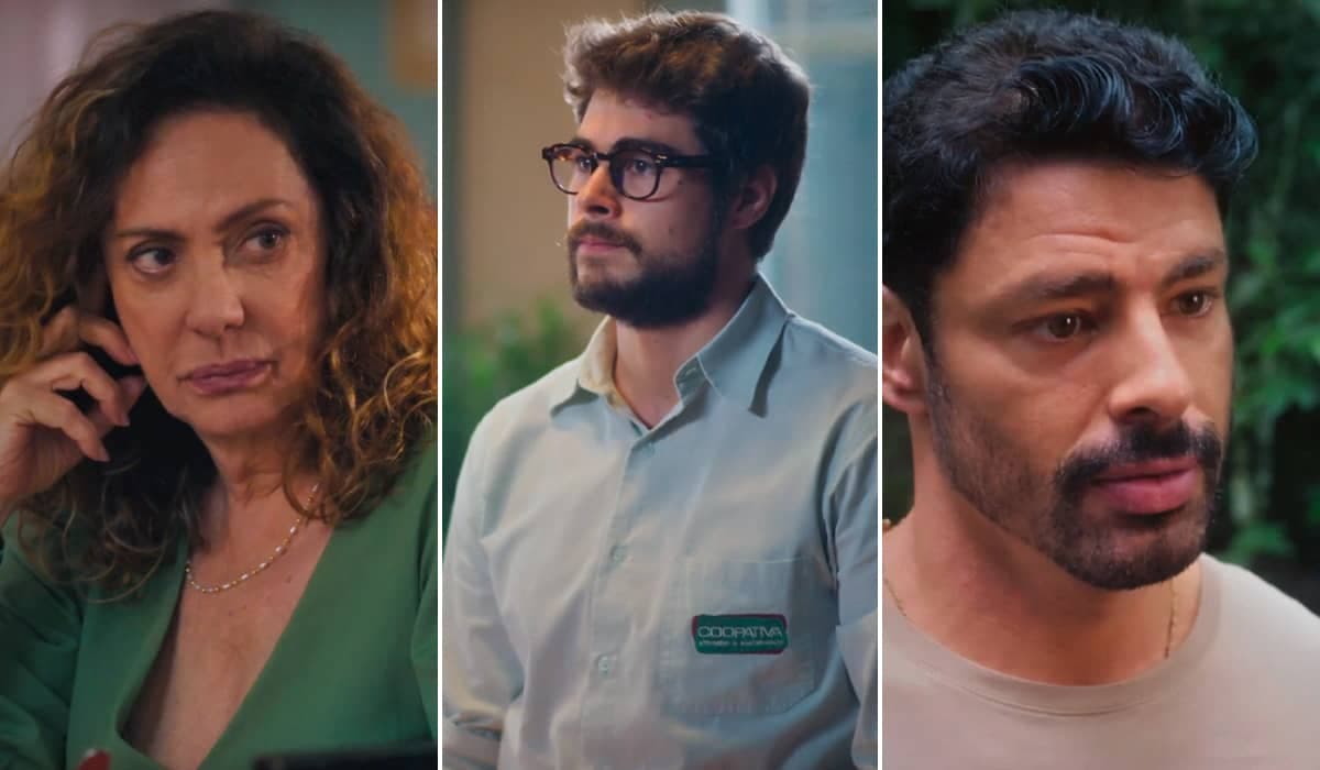 Agatha implora para Hélio não deixar Caio descobrir a farsa em Terra e Paixão