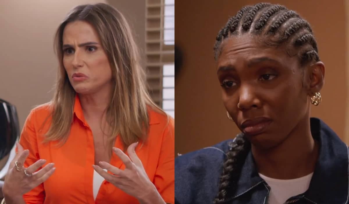 Taís é pressionada por Lara para saber identidade do pai de seu filho em Elas por Elas