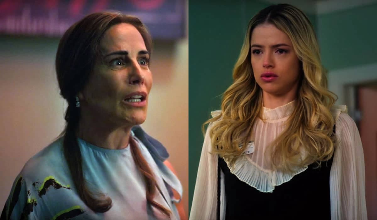 Irene surta de tanto chorar na frente de Graça, suplicando por Danielzinho em Terra e Paixão