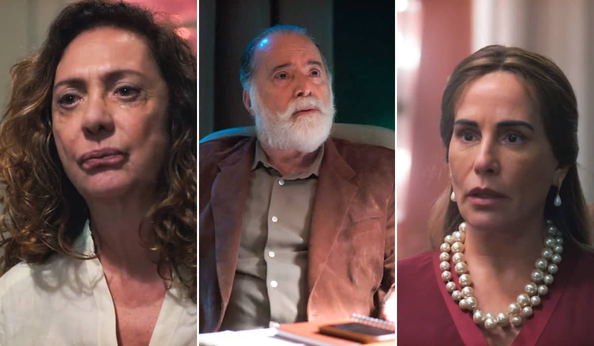 Agatha comemora a discórdia entre Antônio e Irene em Terra e Paixão