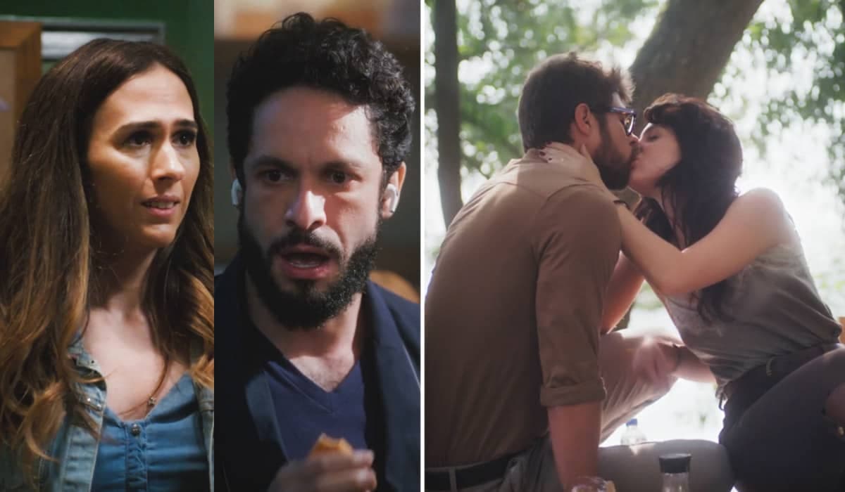 Anely flagra Petra e Hélio juntos, tira foto e mostra para Luigi em Terra e Paixão