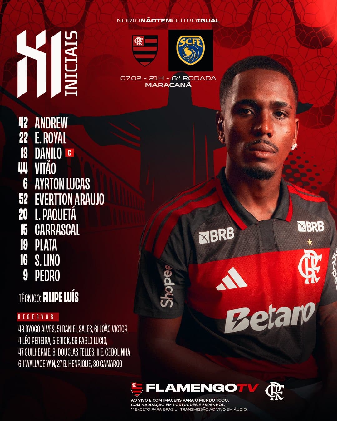 Saiu a escalação! Com Paquetá e Danilo capitão, Filipe Luís confirma 'supertime' do Flamengo para encarar o Sampaio Corrêa