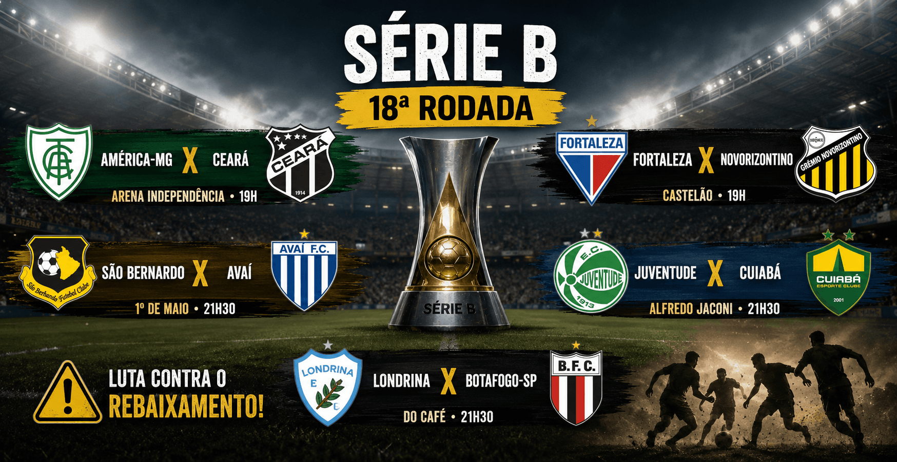 Série B tem rodada decisiva com cinco jogos e drama na luta contra o rebaixamento