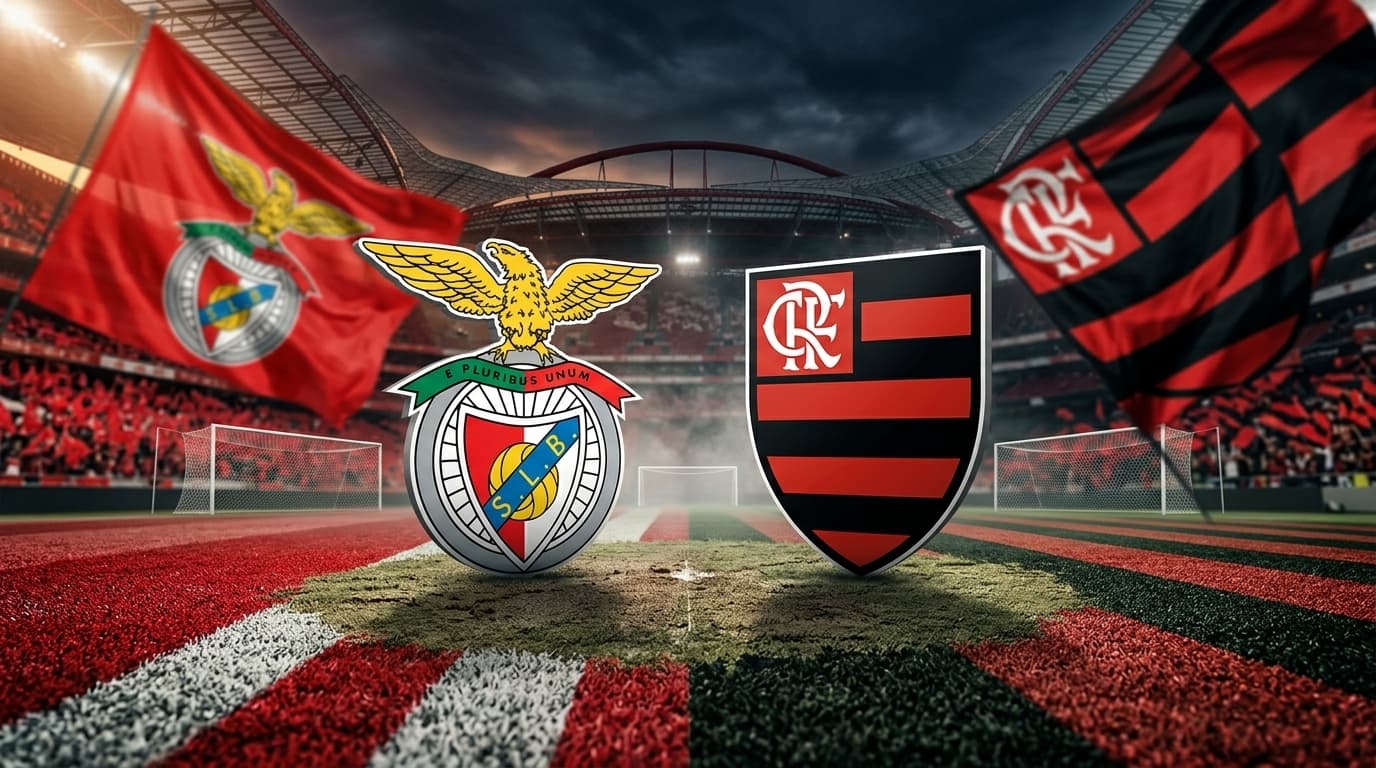 Benfica x Flamengo jogam hoje às 15h30 pelo Troféu Algarve. Foto: Diário 24 Horas / Montagem